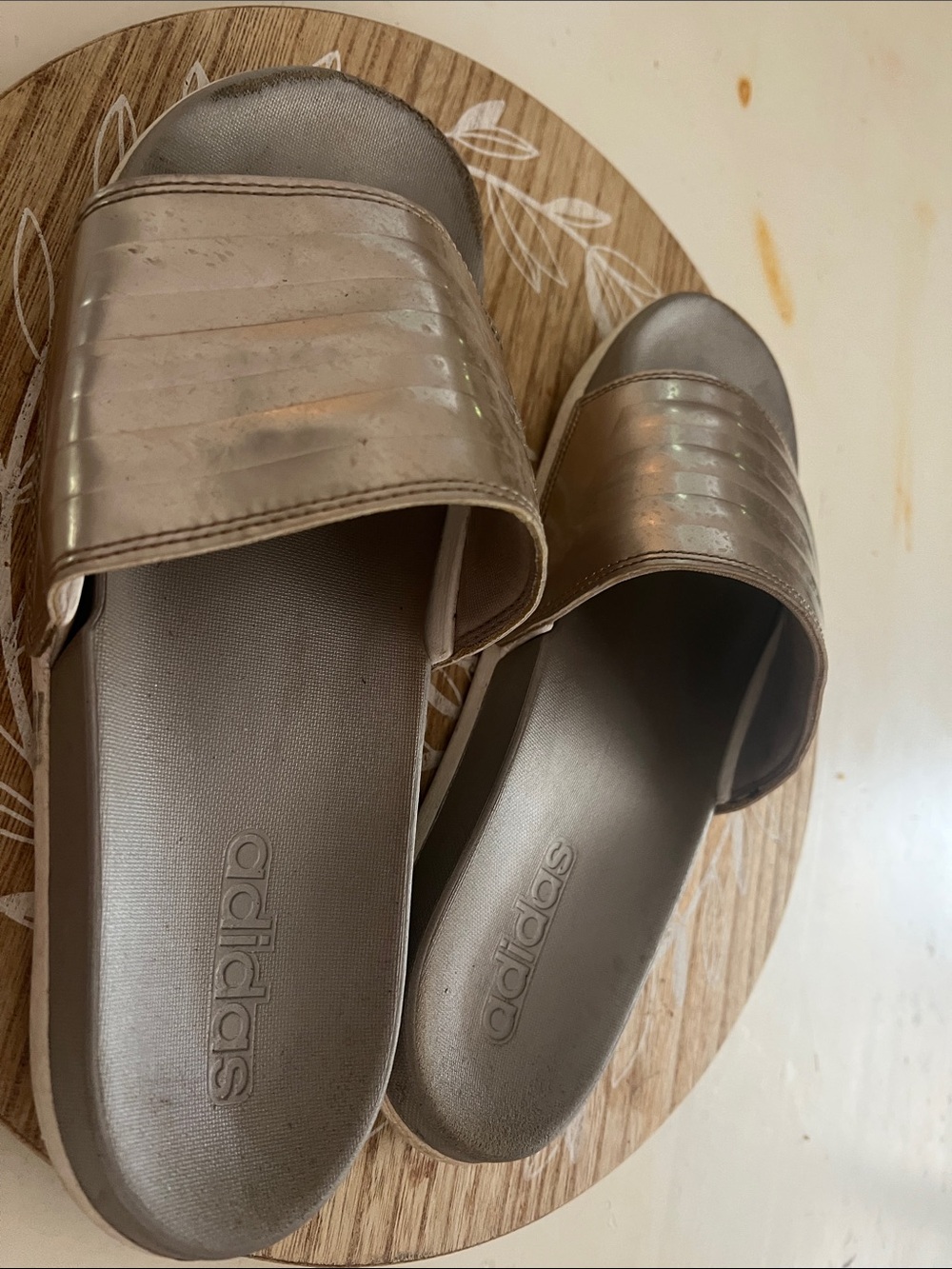 adidas Women's Silver Metallic Slide Sandals